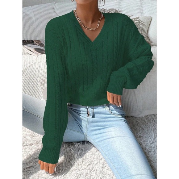 🌟 preppy V neck Cable Knit Sweater - Picture 11 of 11